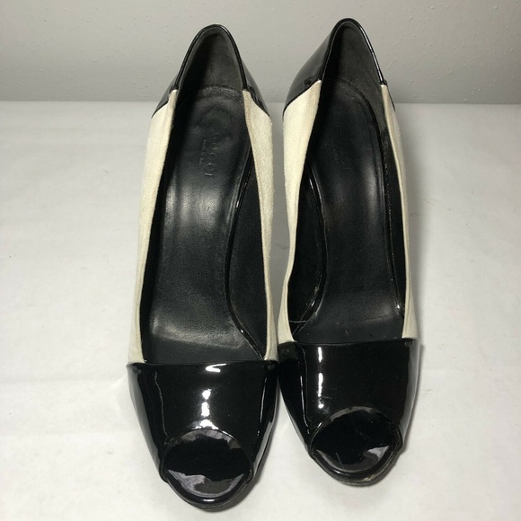 Gucci Peep Toe Black White Suede Bacall 10.5 - Picture 7 of 8